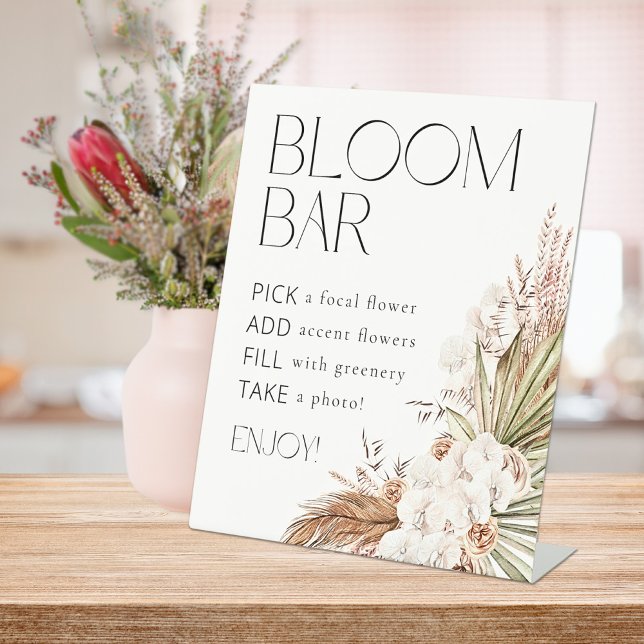 Bohemian Floral & Feathers Bloom Flower Bar Pedestal Sign (Creator Uploaded)