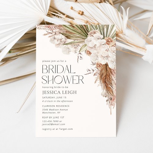 Bohemian Floral  Feathers Bridal Shower Invitation