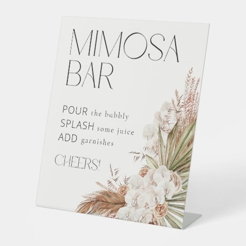 Bohemian Floral  Feathers Mimosa Bar Pedestal Sign