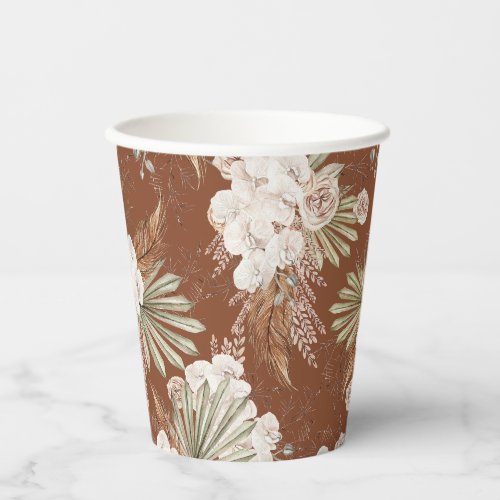 Bohemian Floral  Feathers Paper Cups