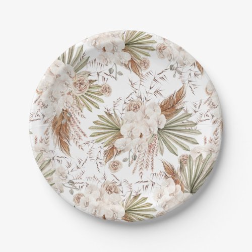 Bohemian Floral  Feathers Paper Plates