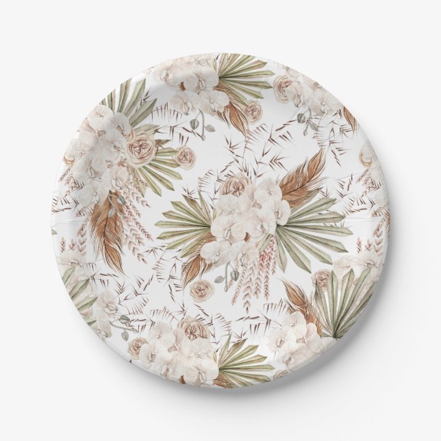 Bohemian Floral & Feathers Paper Plates (Front)