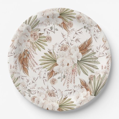 Bohemian Floral  Feathers Paper Plates