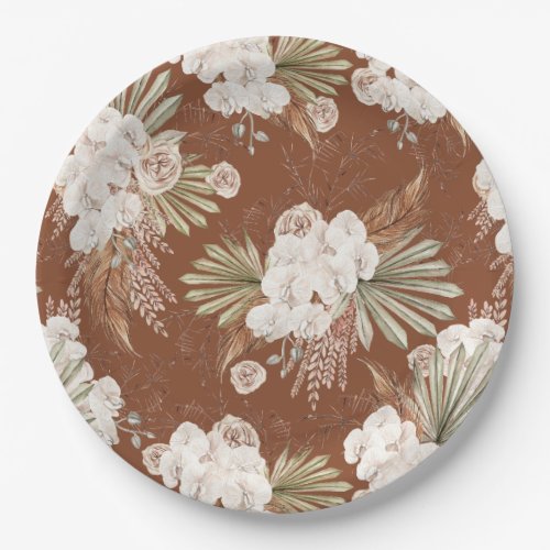 Bohemian Floral  Feathers Paper Plates
