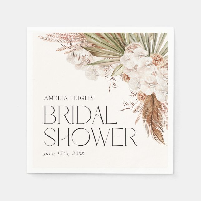 Bohemian Floral & Feathers Shower Napkins (Front)