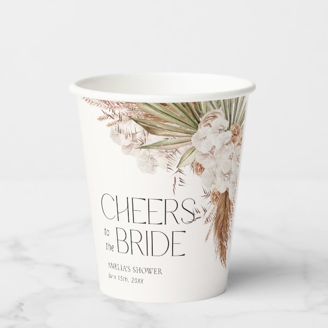 Bohemian Floral & Feathers Shower Paper Cups (Front)
