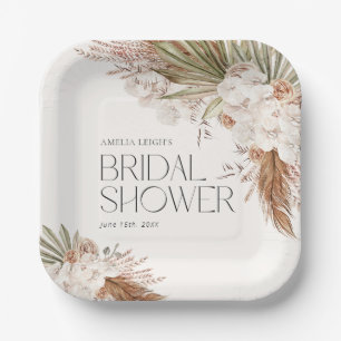 Bohemian Floral & Feathers Shower Paper Plates