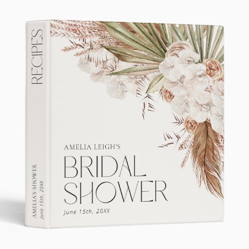 Bohemian Floral  Feathers Shower Recipes 3 Ring Binder