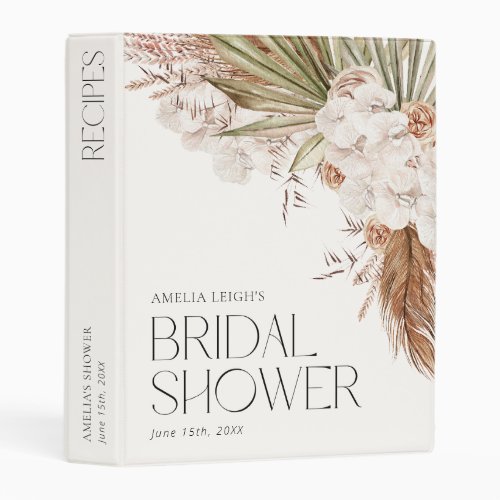 Bohemian Floral  Feathers Shower Recipes Mini Binder