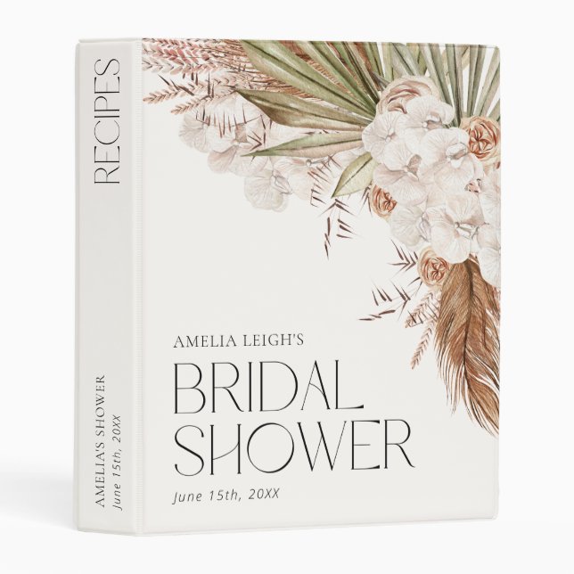 Bohemian Floral & Feathers Shower Recipes Mini Binder (Front/Spine)