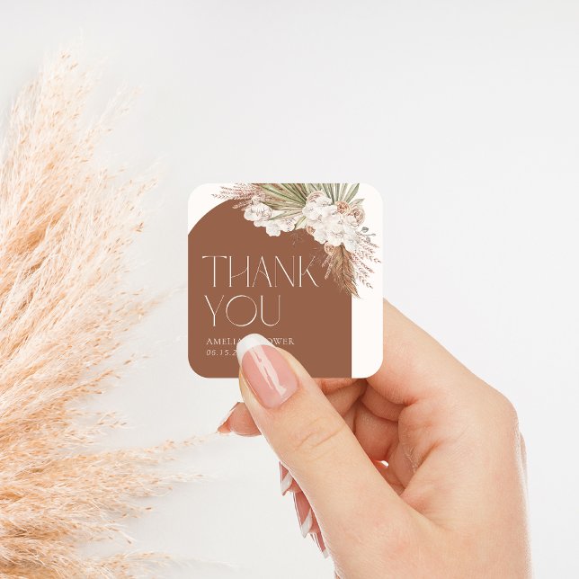 Bohemian Floral & Feathers Shower Thank You Square Sticker (Creator Uploaded)