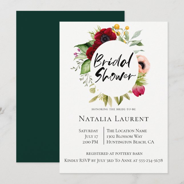 Bohemian Floral Frame Bridal Shower Invitation (Front/Back)