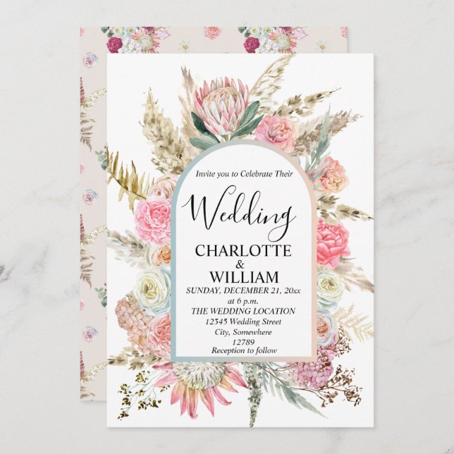 Bohemian Floral Frame Wedding  Invitation (Front/Back)