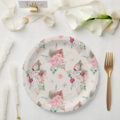 Bohemian Floral Frame Wedding Paper Plates