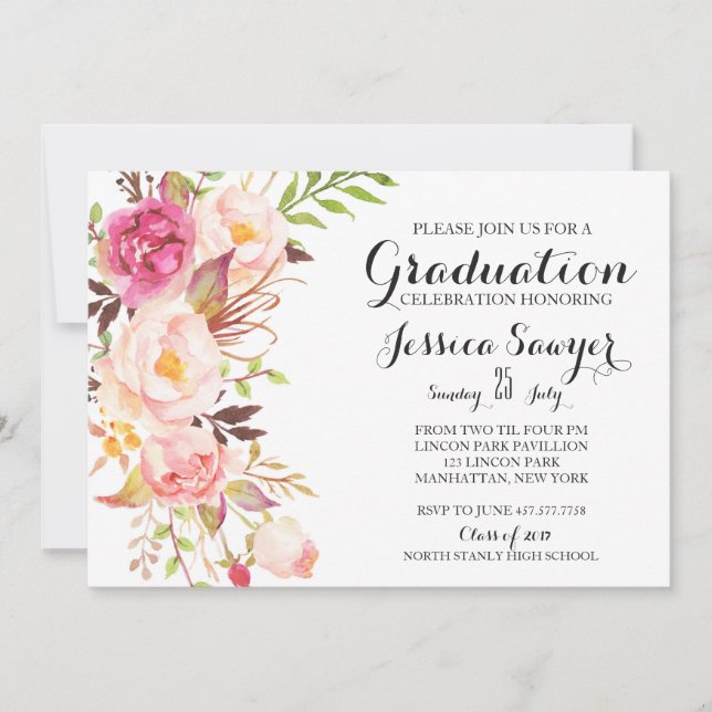 Bohemian Floral Graduation party Invitation (Front)