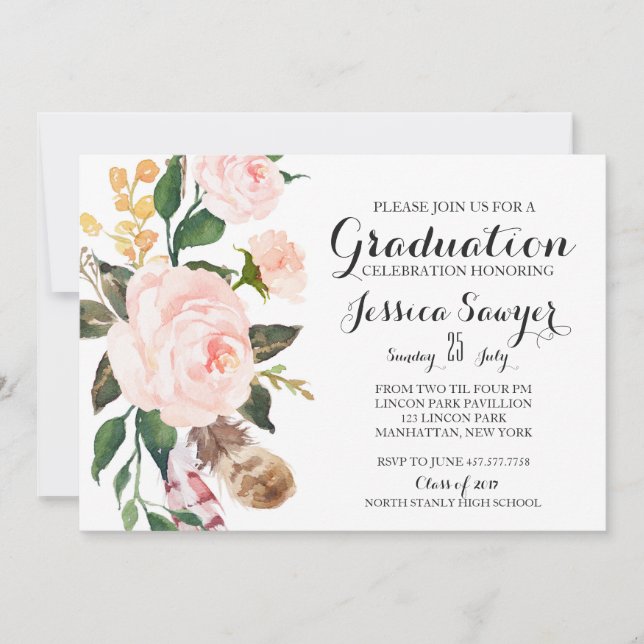 Bohemian Floral Graduation party Invitation (Front)