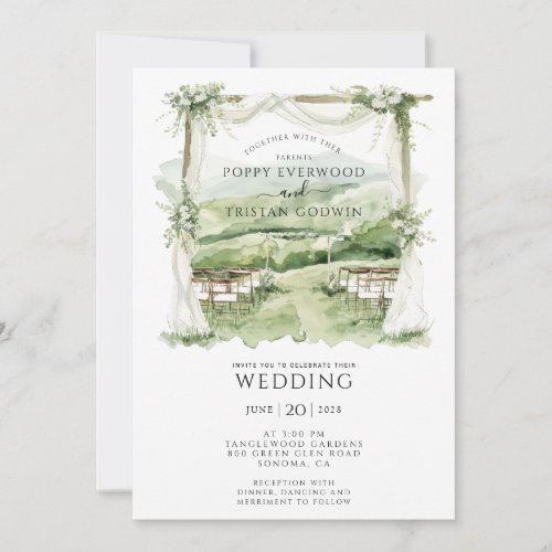 Bohemian Floral Greenery Summer Arch Wedding Invitation