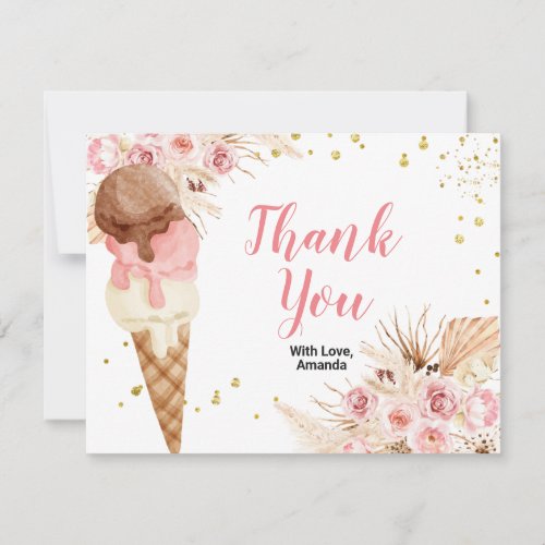 Bohemian Floral Ice Cream Thank You Card