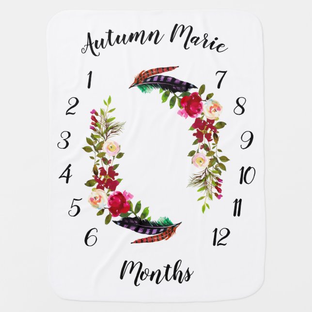 Bohemian Floral Milestone Baby Blanket (Front)