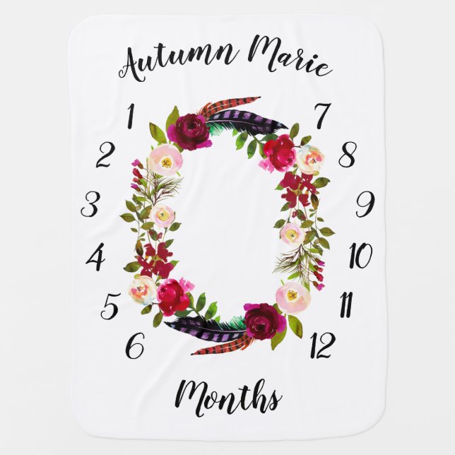 Bohemian Floral Milestone Baby Blanket (Front)