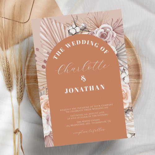 Bohemian Floral Modern Terracotta Wedding Invitation