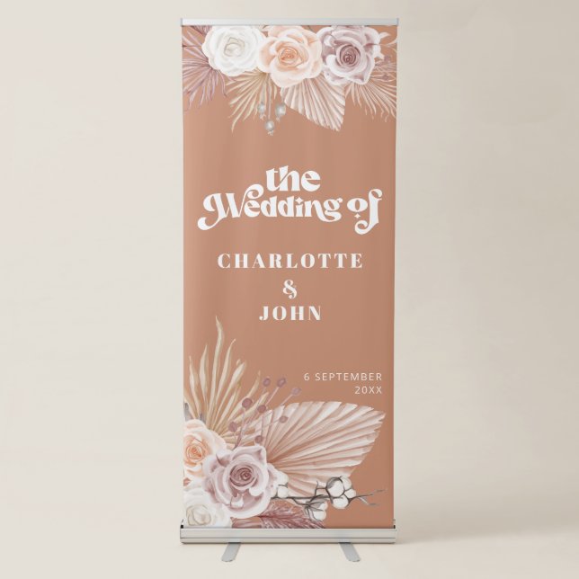 Bohemian Floral Modern Terracotta Wedding Retractable Banner (Front)