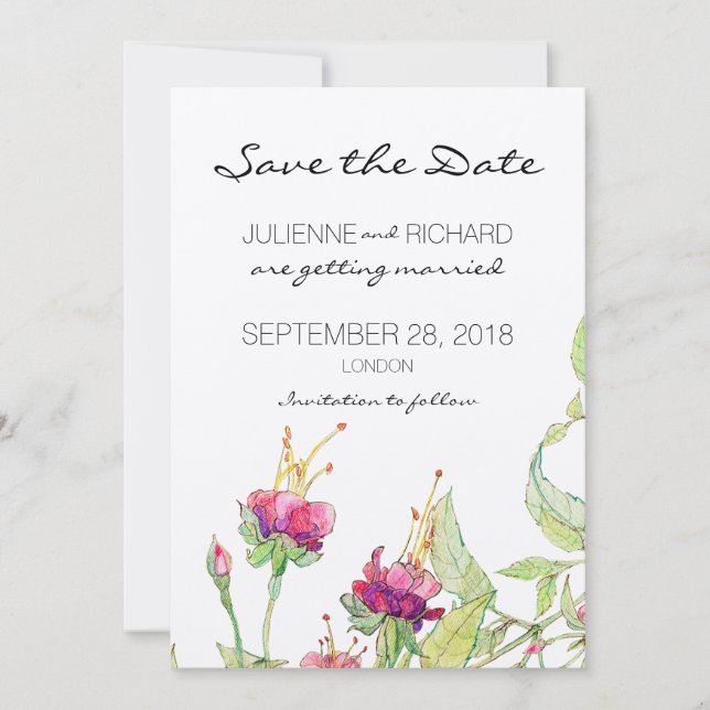 Bohemian Floral Modern Wedding Save the Date Invitation (Front)