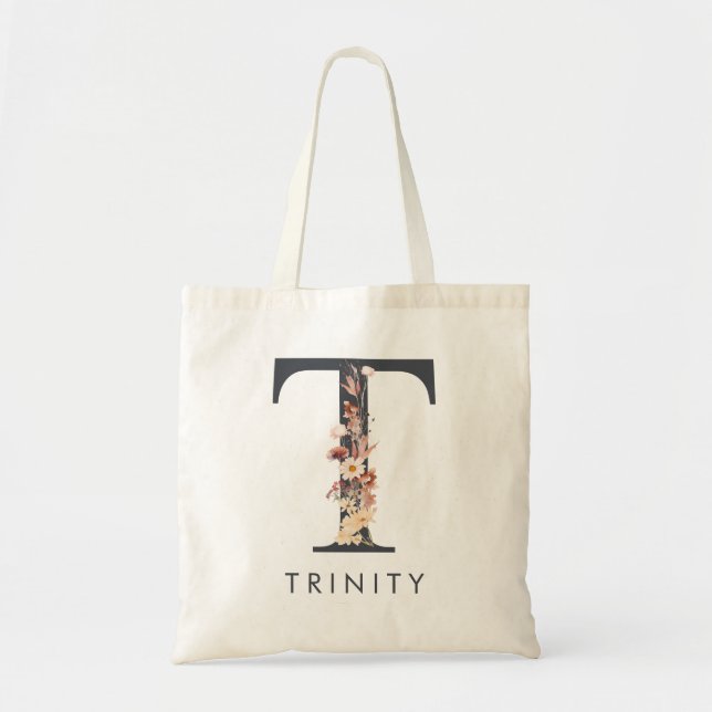 Bohemian Floral Monogram T Tote Bag (Front)