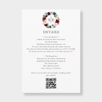 Bohemian Floral Monogram Wedding Details Enclosure Card