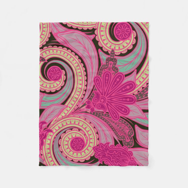 Bohemian Floral Paisley Fleece Blanket (Front)