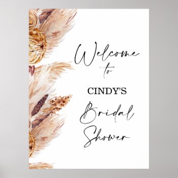 Bohemian Floral Pampas Bridal Shower Welcome Sign by figtreedesign at Zazzle