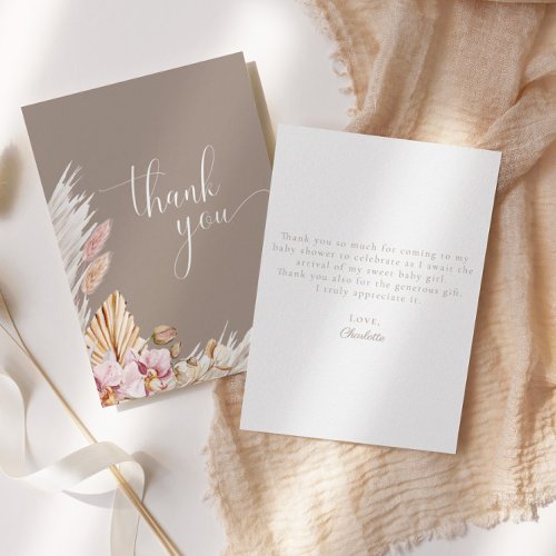 Bohemian Floral Pampas Grass  Baby Shower  Thank You Card
