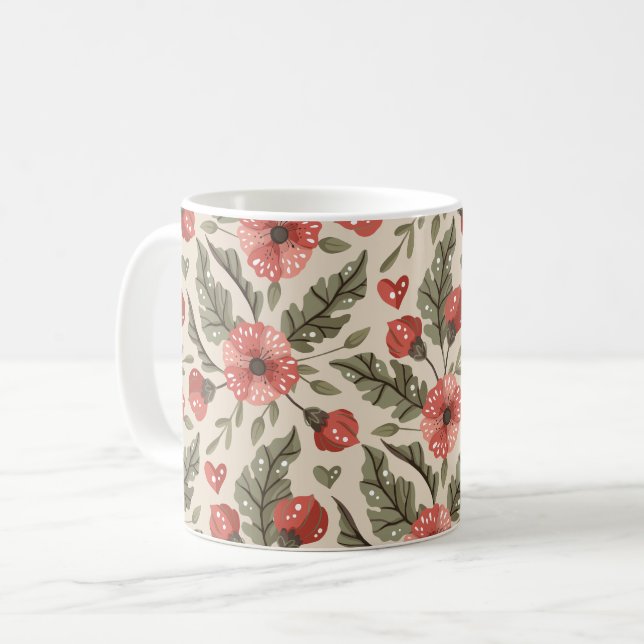 Bohemian Floral Pattern Coffee Mug (Front Left)
