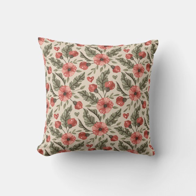 Bohemian Floral Pattern Throw Pillow (Front)