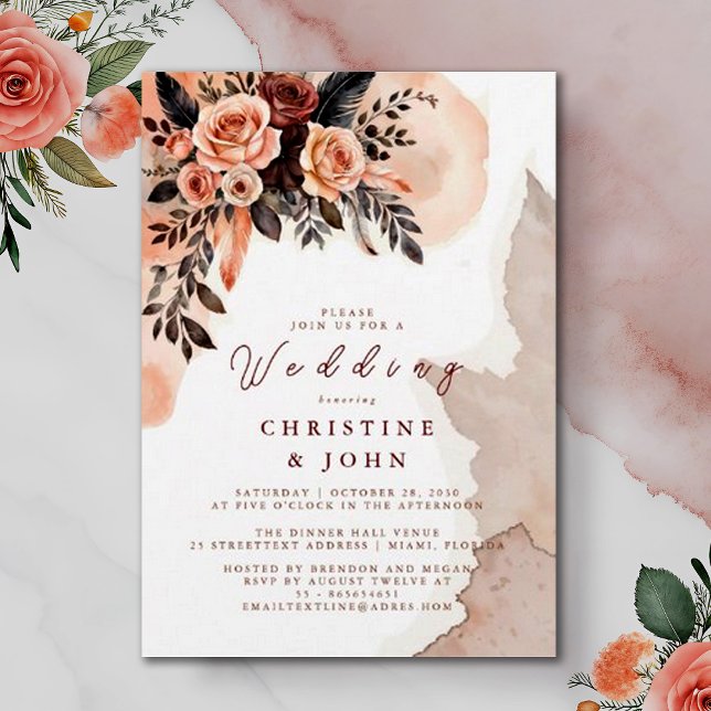 Bohemian Floral Peach Pampas Grass Wedding Invitation (Creator Uploaded)