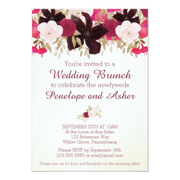 Bohemian Floral Post Wedding Brunch Invitation
