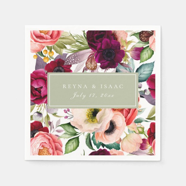 Bohemian Floral Print Paper Napkins (Front)