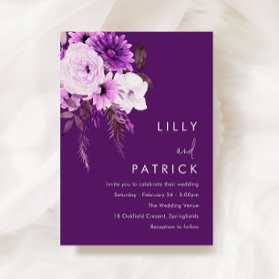 Bohemian Floral Purple & White Wedding Invitation
