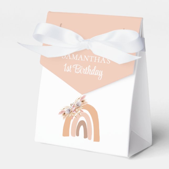 Bohemian Floral Rainbow Pink Pastel Favor Box (Front Side)