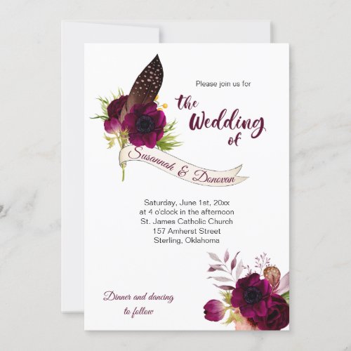 Bohemian Floral Romance Banner Wedding Invitations