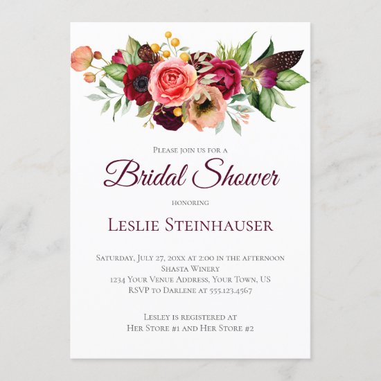 Bohemian Floral Romance Bridal Shower Invitation