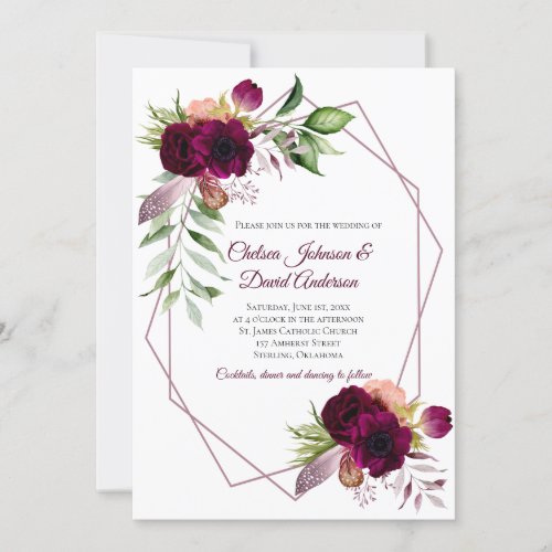 Bohemian Floral Romance Geometric Wedding Announcement