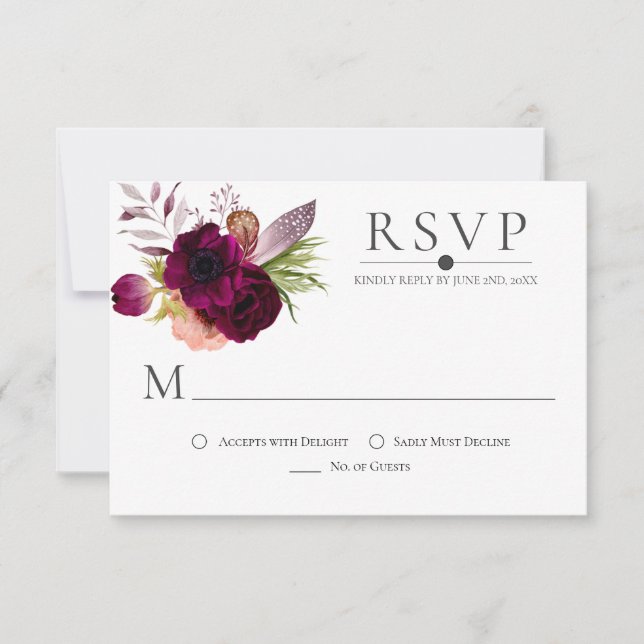 Bohemian Floral Romance RSVP Cards (Front)