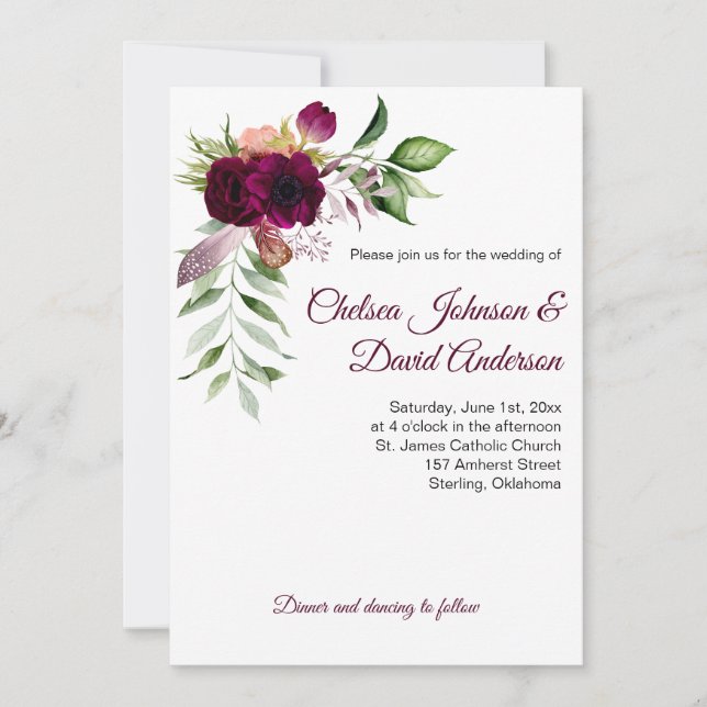 Bohemian Floral Romance Wedding Invitations (Front)