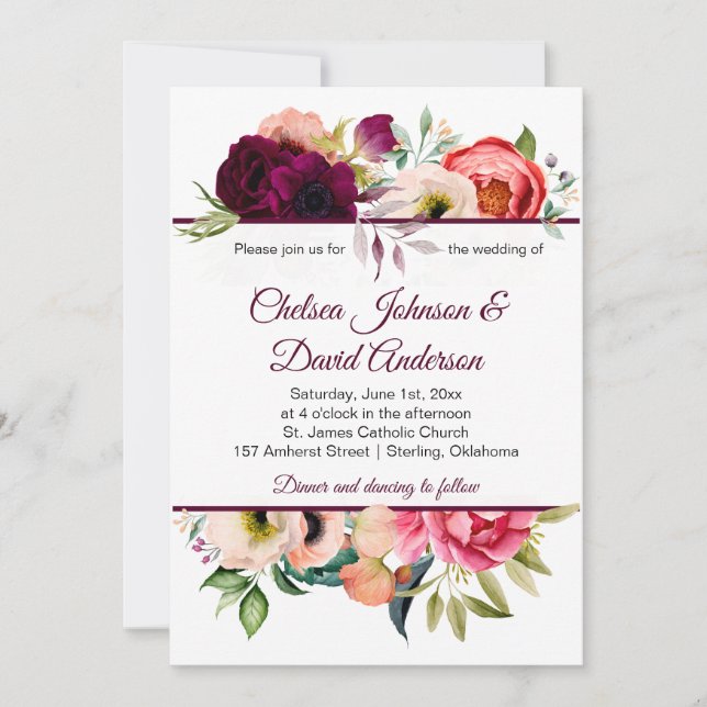 Bohemian Floral Romance Wedding Invitations (Front)