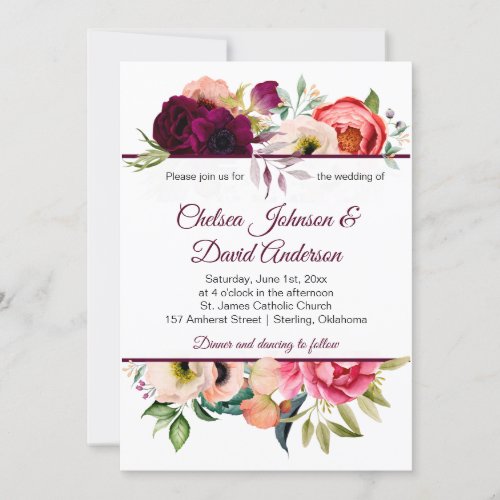 Bohemian Floral Romance Wedding Invitations