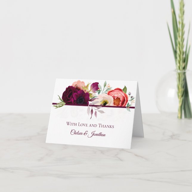 Bohemian Floral Romance Wedding Thank You Cards (Front)