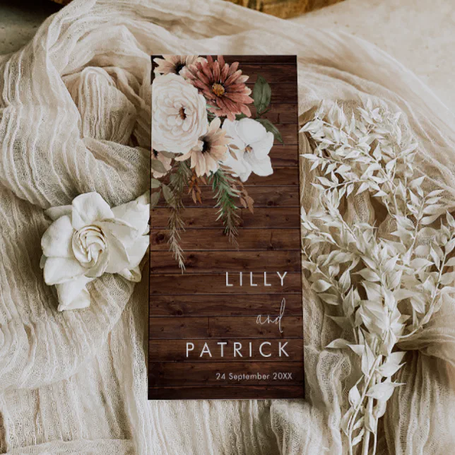 Bohemian Floral Rustic Wood Wedding Program Zazzle