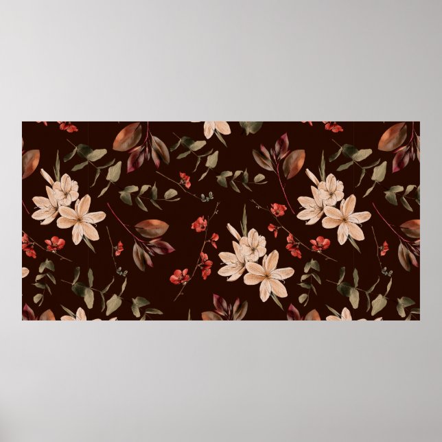 Bohemian floral seamless pattern with dark brown b poster (Front)
