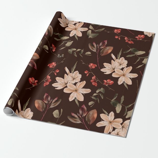 Bohemian floral seamless pattern with dark brown b wrapping paper (Unrolled)